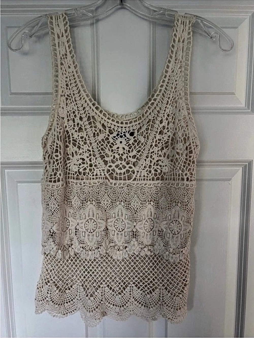 American Eagle Outfitters Crochet Lace Tank Top Cream Small